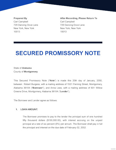 Secured Promissory Note Template