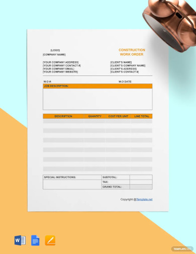 Simple Construction Work Order Template