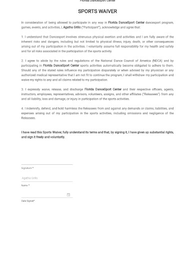 Sports Waiver Form Template