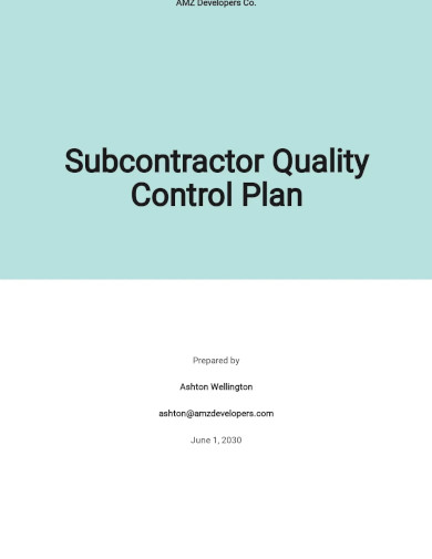 Subcontractor Quality Control Plan Template