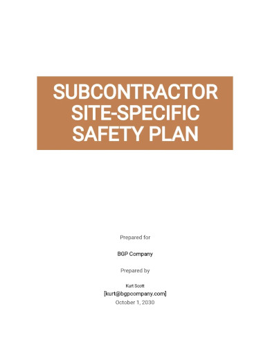 Subcontractor Site Specific Safety Plan Template