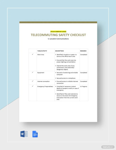 Telecommuting Safety Checklist Template