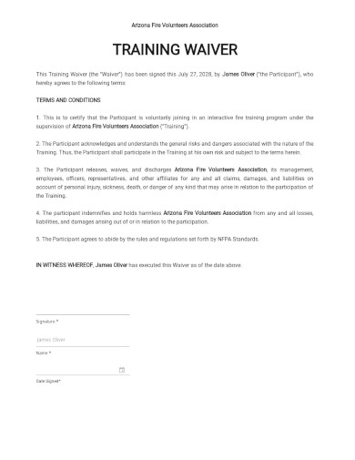 Training Waiver Form Template
