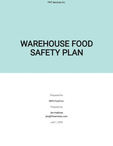 Warehouse Food Safety Plan Template