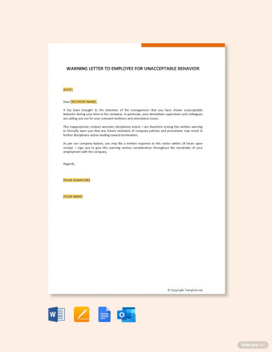 Warning Letter To Employee For Unacceptable Behavior Template