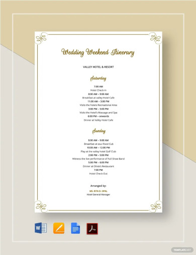 Wedding Weekend Itinerary Template
