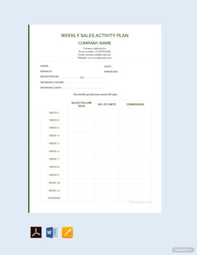 Weekly Sales Activity Plan Template