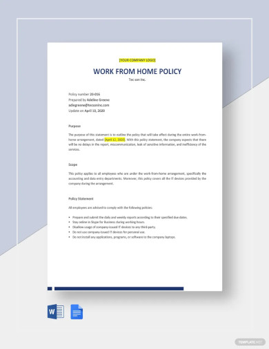Work From Home Policy Statement Template