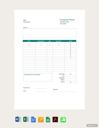 xPrintable Work Order Form Template