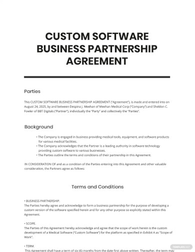Custom Software Business Partnership Agreement Template