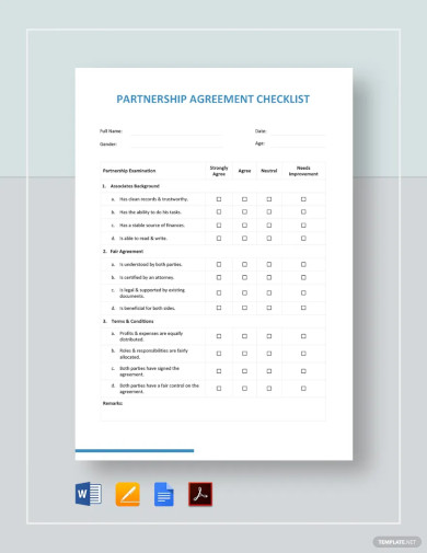 Partnership Agreement Checklist Template