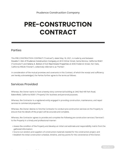 Pre Construction Contract Template