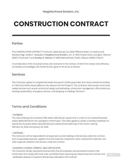 Sample Construction Contract Template