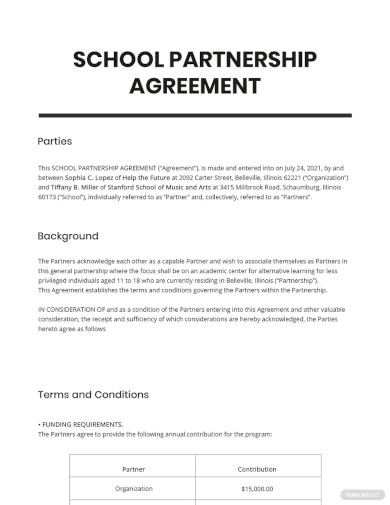 School Partnership Agreement Template