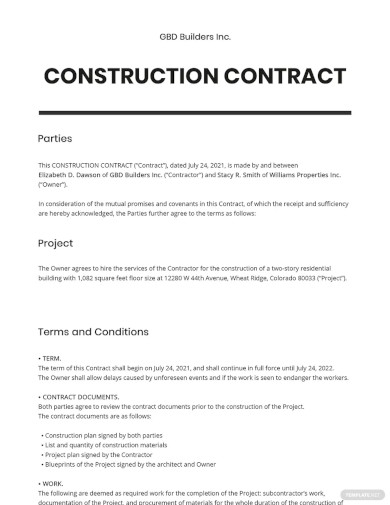 Small Construction Contract Template