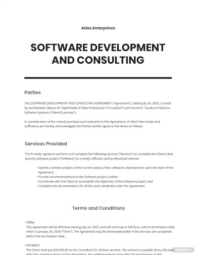 Software Development and Consulting Agreement Template