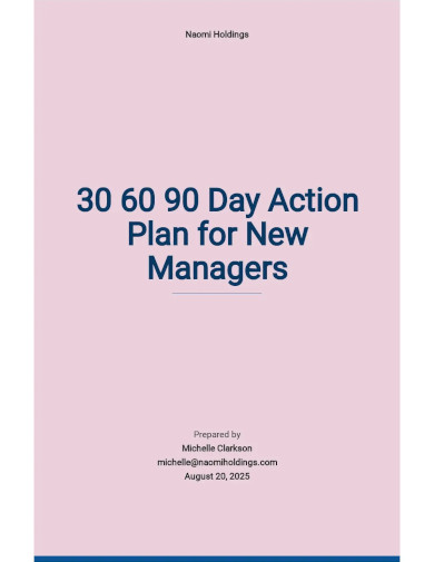 30 60 90 Day Action Plan for New Managers Template