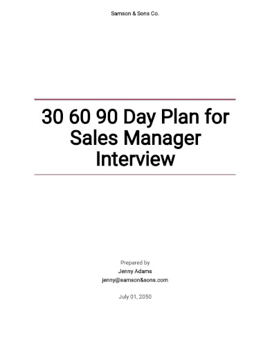 30 60 90 Day Plan for Sales Manager Interview Template