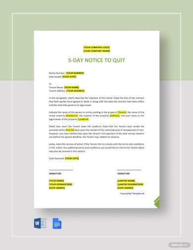5 Day Notice to Quit Template