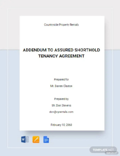 Addendum to Assured Shorthold Tenancy Agreement Template