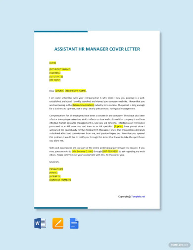 Assistant HR Manager Cover Letter Template