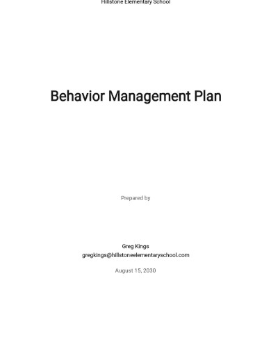 Behavior Management Plan Template