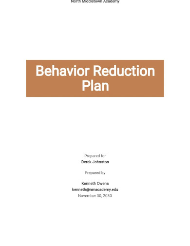 Behavior Reduction Plan Template