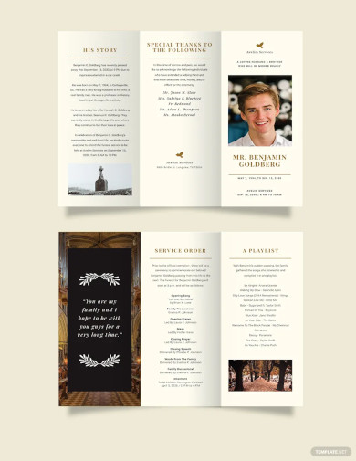 Blank Eulogy Funeral Tri Fold Brochure Template