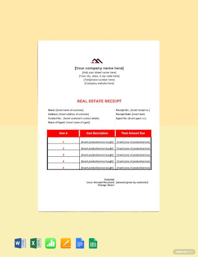 Blank Real Estate Receipt Template