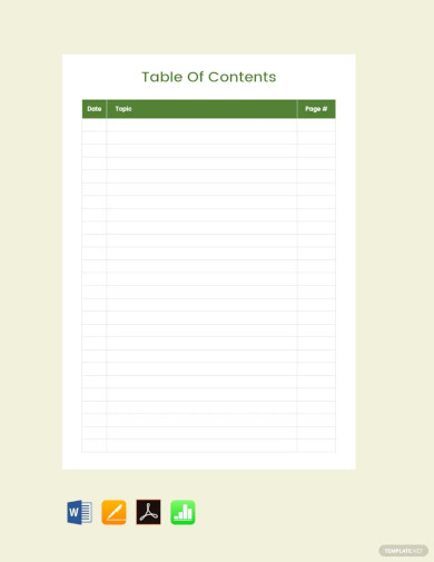Blank Table of Contents Template