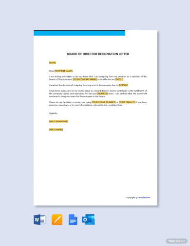 Board Of Director Resignation Letter Template