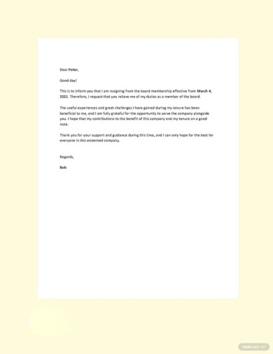 Board Resignation Letter Template