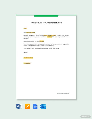 Business Thank You Letter for Donation Template