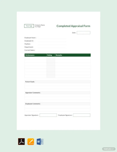 Completed Appraisal Form Template