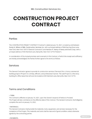 Construction Project Contract Template