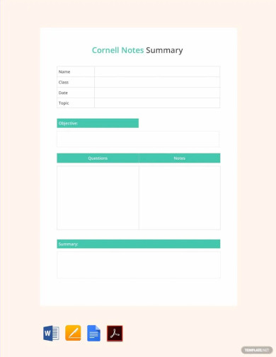 Cornell Notes Summary Template