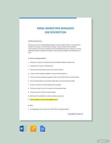 Email Marketing Manager Job Ad Description Template