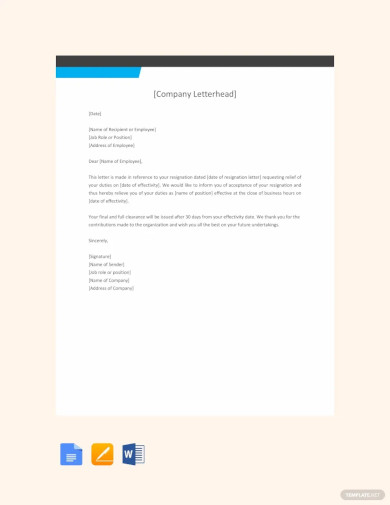 Employee Relieving Letter Format Template