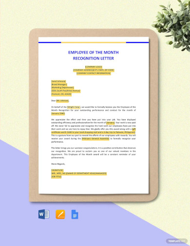 Employee of the Month Recognition Letter Template