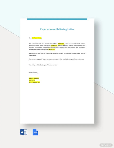 Experience or Relieving Letter Template