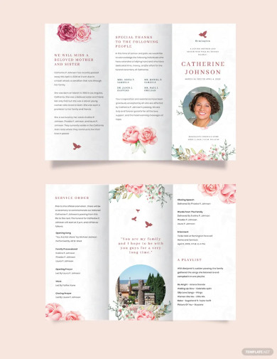Floral Eulogy Funeral Tri Fold Brochure Template