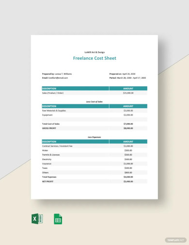 Freelance Cost Sheet Template
