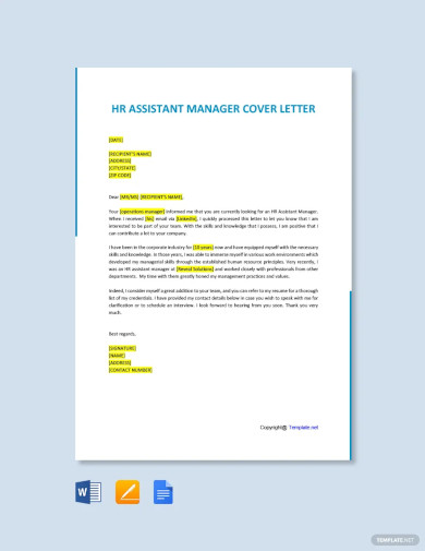HR Assistant Manager Cover letter Template