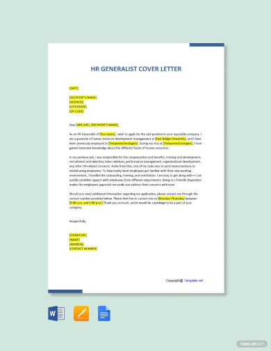 HR Generalist Cover Letter Template