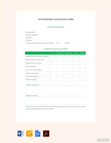 HR Interview Evaluation Form Template