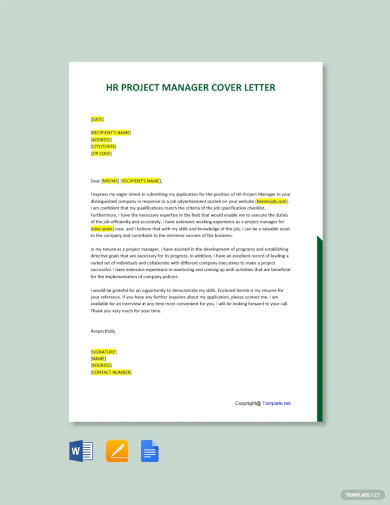 HR Project Manager Cover Letter Template