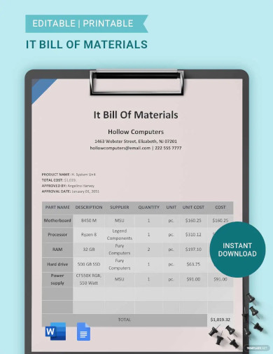 IT Bill Of Materials Template