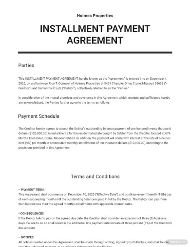Installment Payment Agreement Template