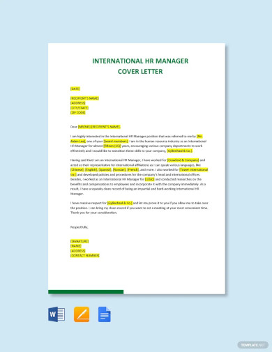 International HR Manager Cover Letter Template