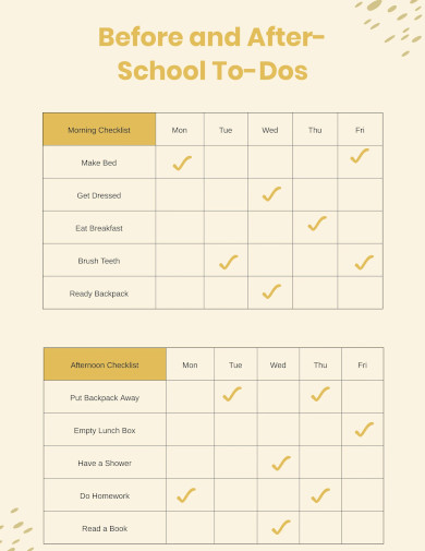 Kids Daily School Checklist Chart